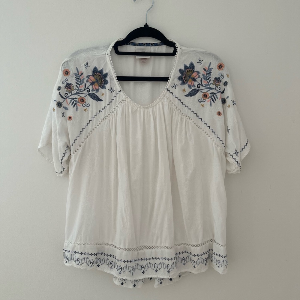 Knox Rose White Short Sleeve Embroidered Peasant Top